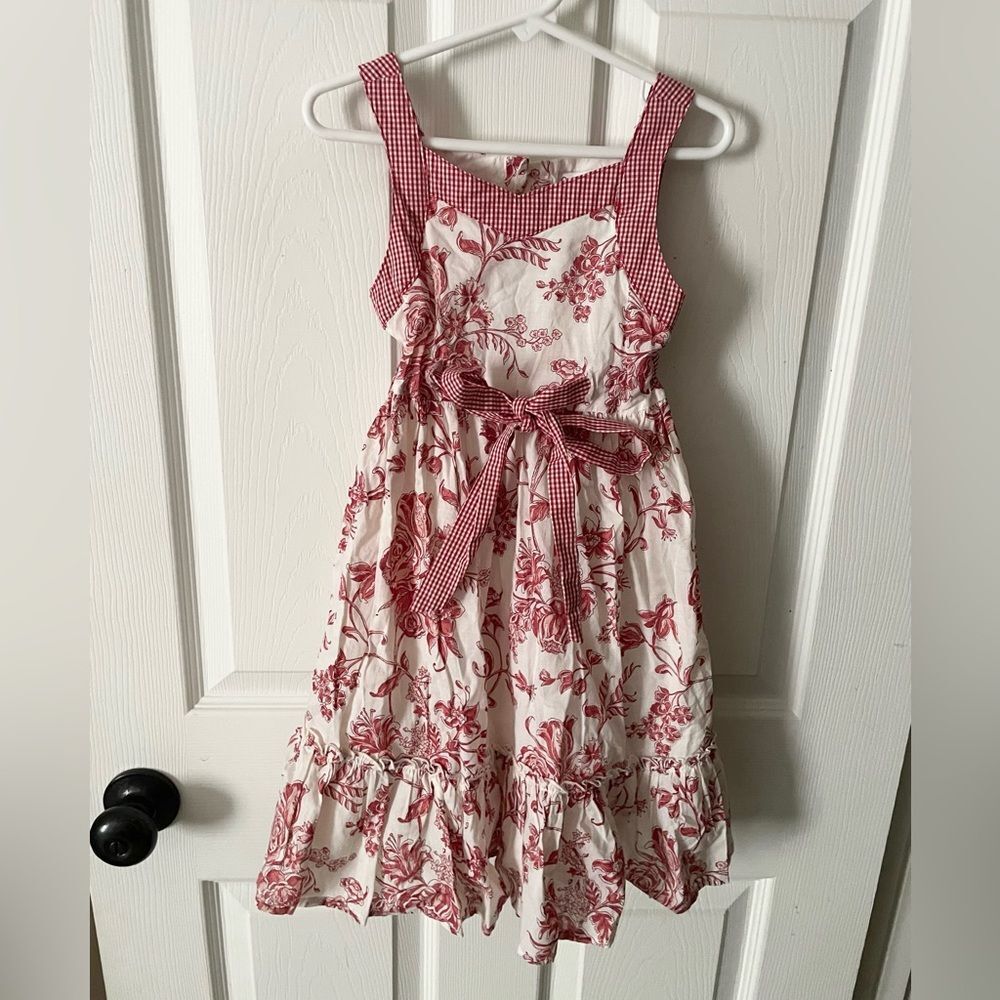 Girls White & Red gingham Floral Sundress By Chelsea’s Corner Size 5